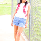 White Baseball Stitch Sweater Vest, White
