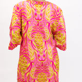 Pineapple Tapestry V Neckline Tunic Dress, Pink