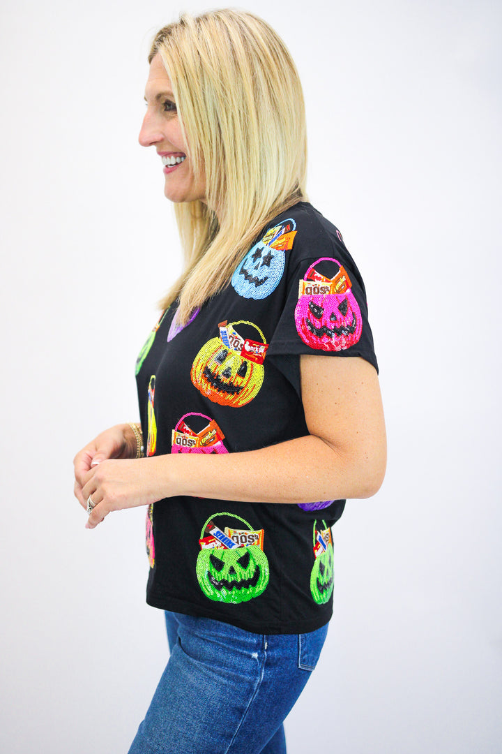 Candy In Halloween Baskets Tee, Black/Multi