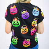 Candy In Halloween Baskets Tee, Black/Multi