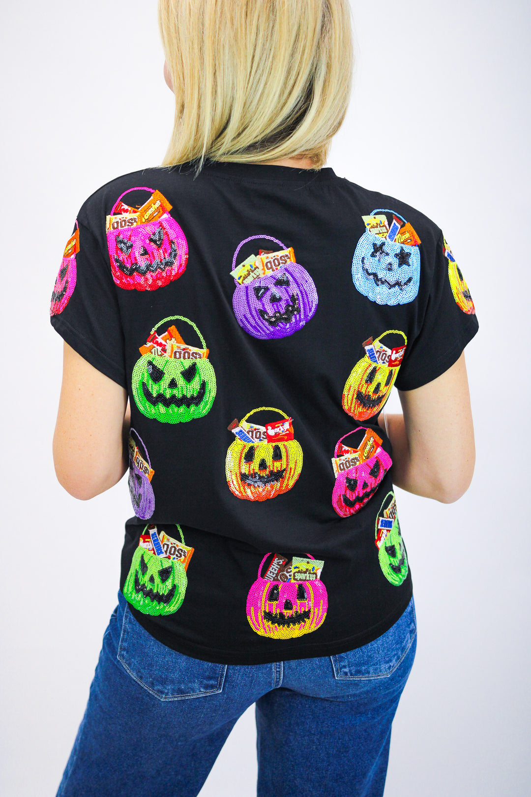 Candy In Halloween Baskets Tee, Black/Multi