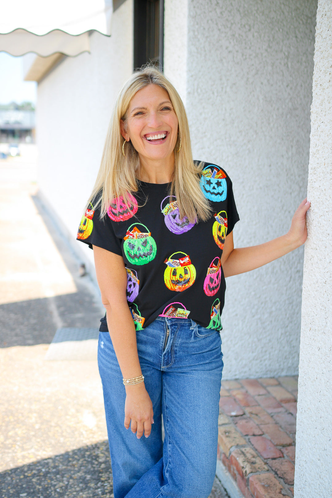 Candy In Halloween Baskets Tee, Black/Multi
