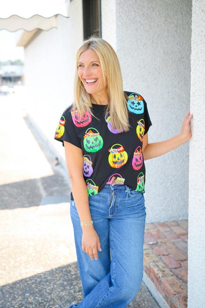 Candy In Halloween Baskets Tee, Black/Multi