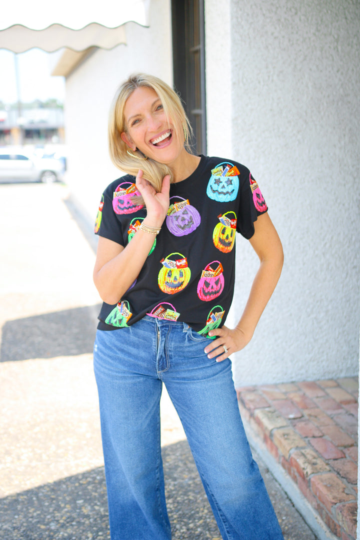 Candy In Halloween Baskets Tee, Black/Multi