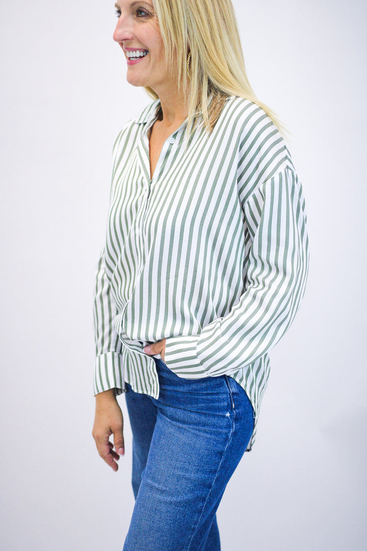 Oversized Button Down, Fernwood Stripe