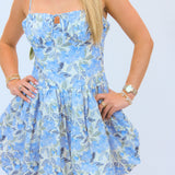 Larissa Floral Bubble Mini Dress, Blue Floral