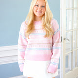 Emberly Wool Fair Isle Pullover, Peach Dream