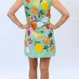 Green Gingham Fruit Button Up Tank Dress