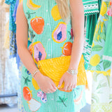 Green Gingham Fruit Button Up Tank Dress