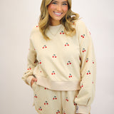 Jeweled Cherry Sweatshirt, Tan