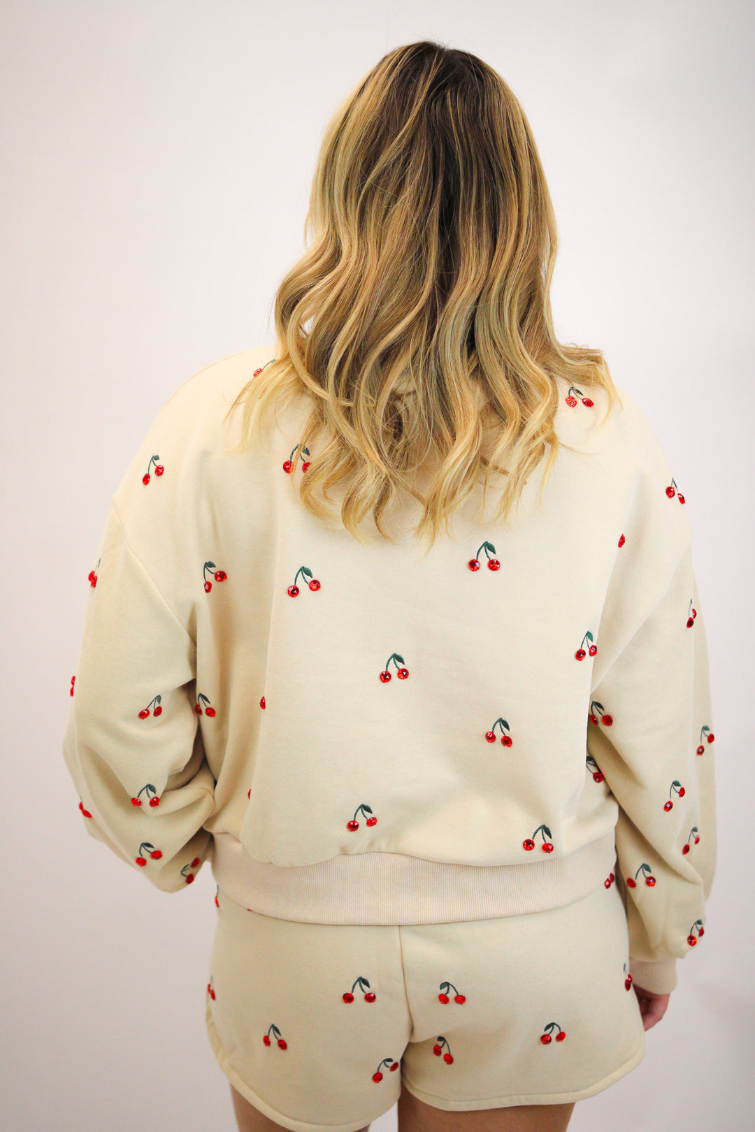 Jeweled Cherry Sweatshirt, Tan