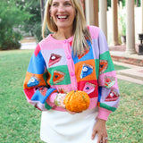 Colorblock Piece of Pie Button Up Sweater, Rainbow