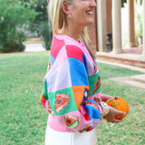 Colorblock Piece of Pie Button Up Sweater, Rainbow