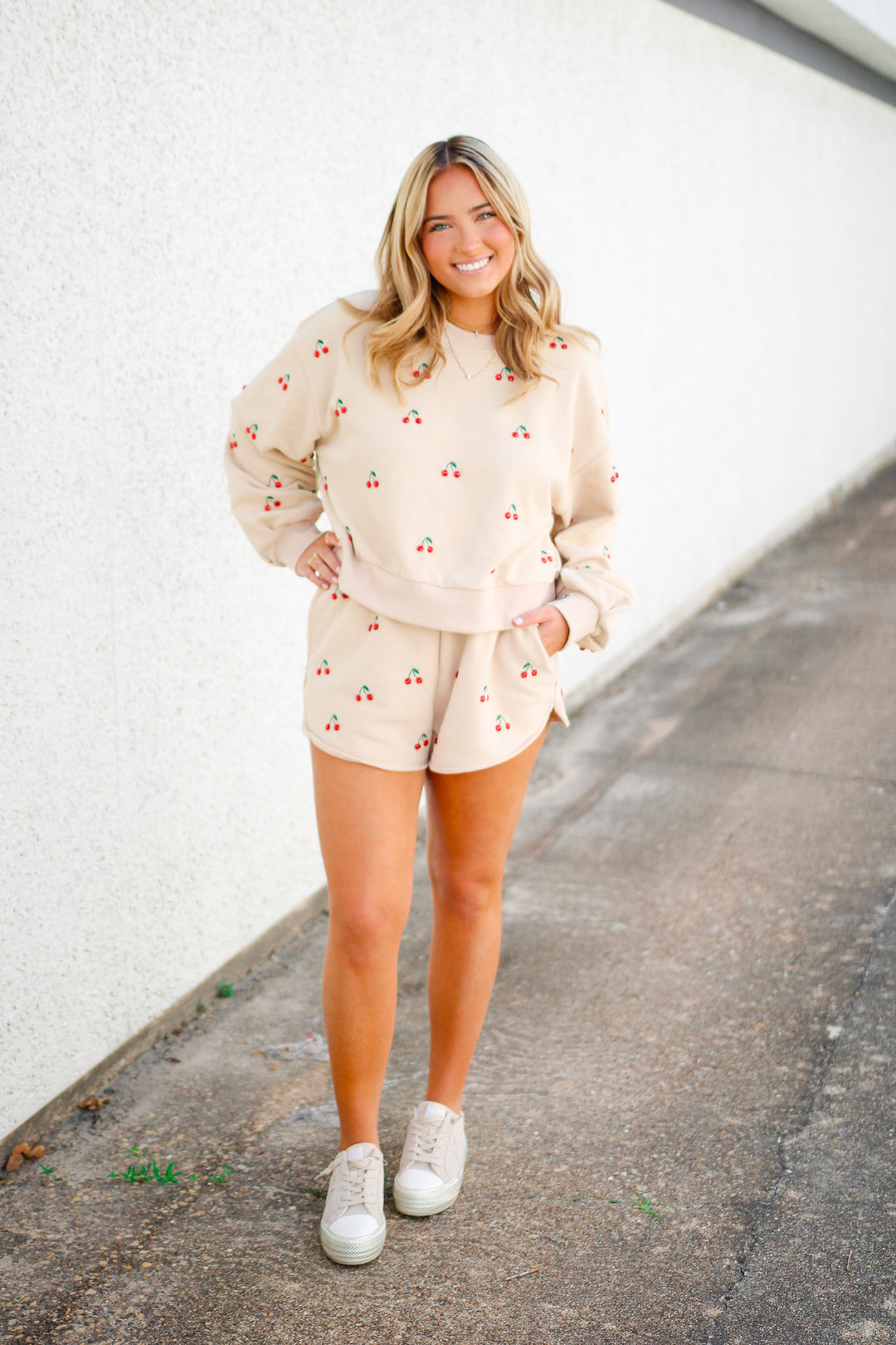 Jeweled Cherry Sweatshirt, Tan