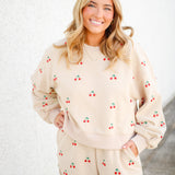 Jeweled Cherry Sweatshirt, Tan