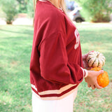 Rhinestone "Stuffed" Sweatshirt, Maroon and Ivory