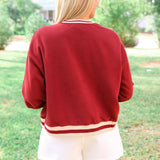 Rhinestone "Stuffed" Sweatshirt, Maroon and Ivory