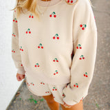 Jeweled Cherry Sweatshirt, Tan