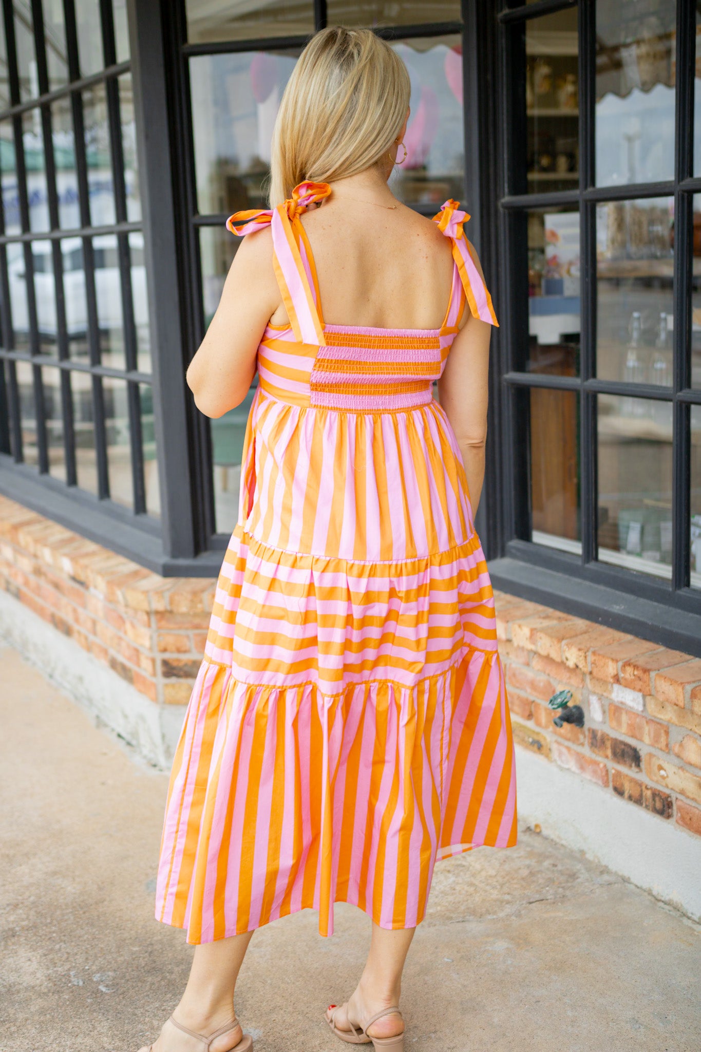 pink orange midi dress 100% Cotton Orange Floral Button Front Midi Dress - All Dresses