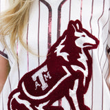 White & Maroon Stripe Collie Dog Tee