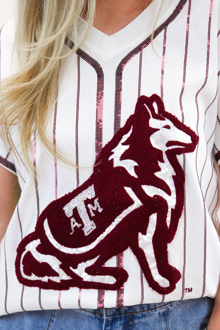 White & Maroon Stripe Collie Dog Tee