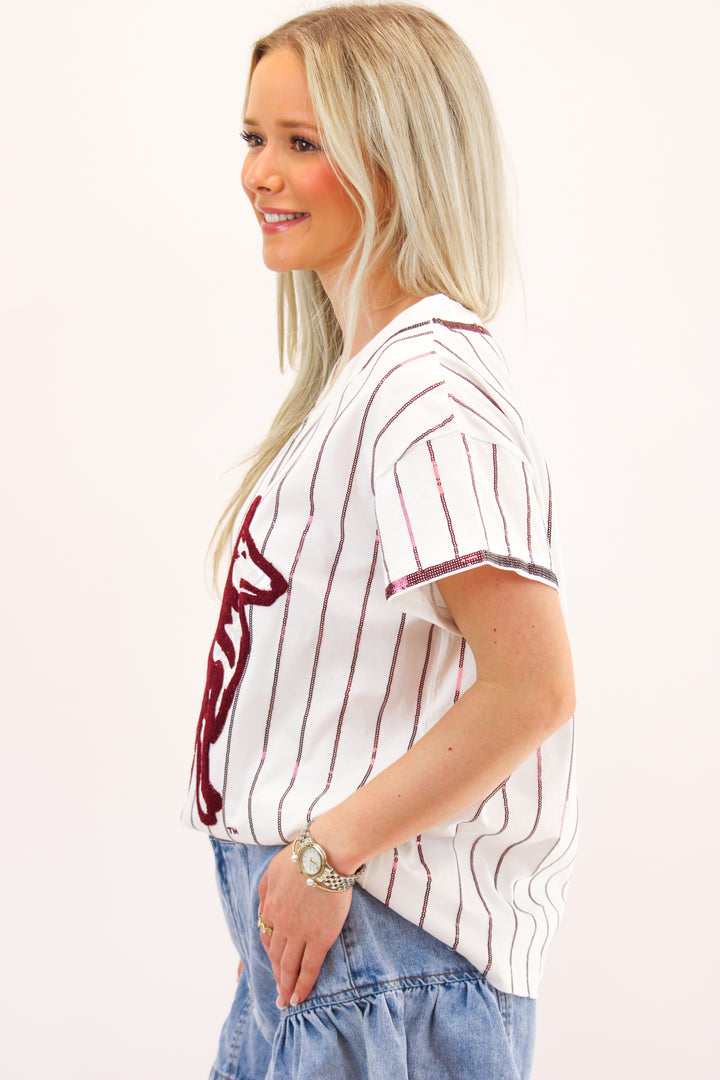 White & Maroon Stripe Collie Dog Tee