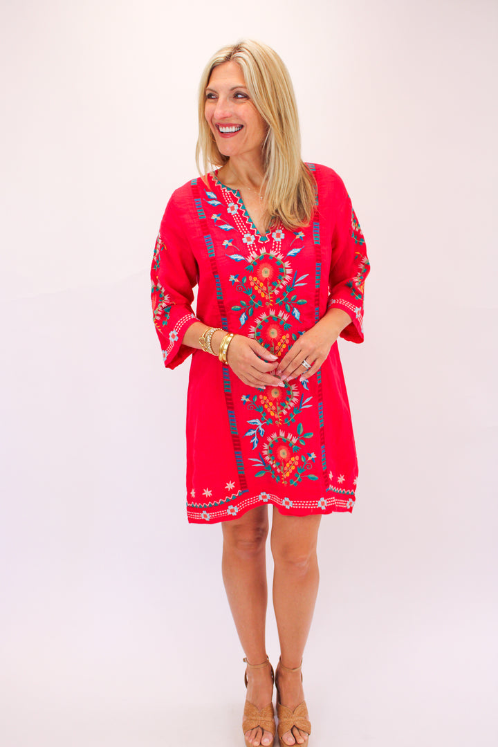 Marisol Seamed Swing Dress, Watermelon