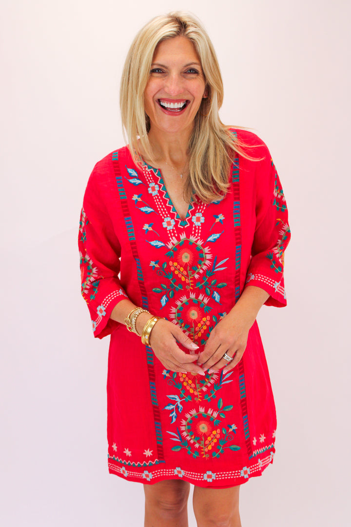 Marisol Seamed Swing Dress, Watermelon