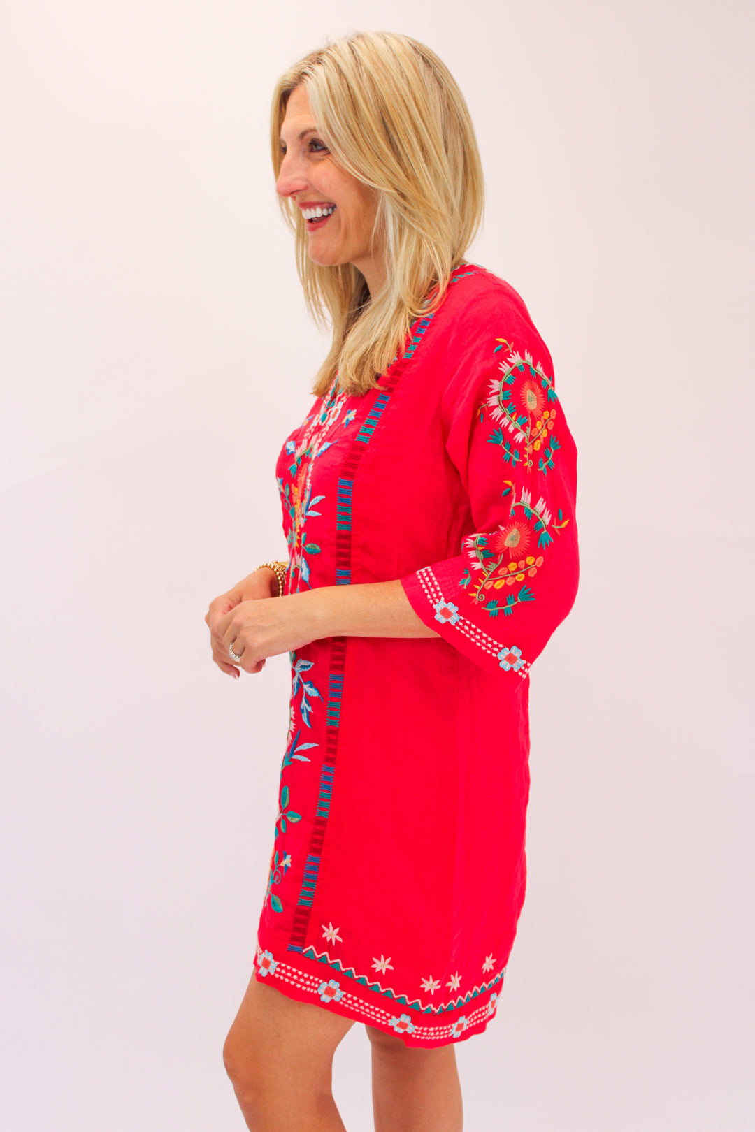 Marisol Seamed Swing Dress, Watermelon