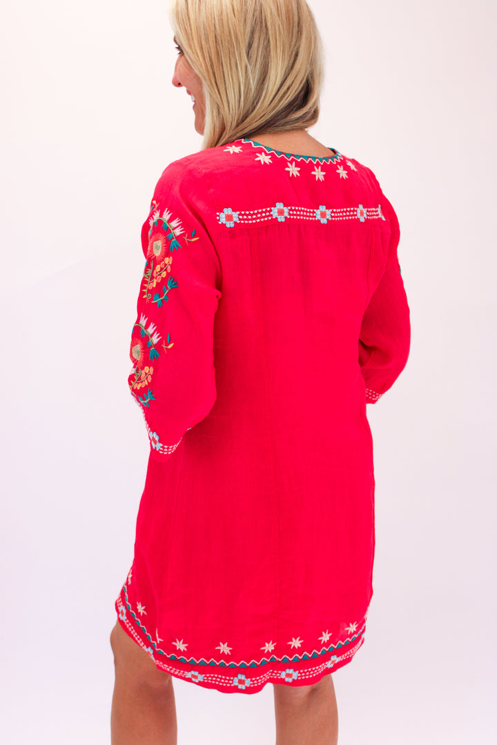 Marisol Seamed Swing Dress, Watermelon