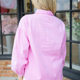 Pocketful of Pink Button Up Top, Pink/ White Stripe