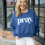 Pray Cropped Sweatshirt, Navy