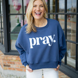 Pray Cropped Sweatshirt, Navy