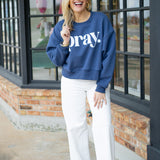 Pray Cropped Sweatshirt, Navy