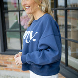 Pray Cropped Sweatshirt, Navy