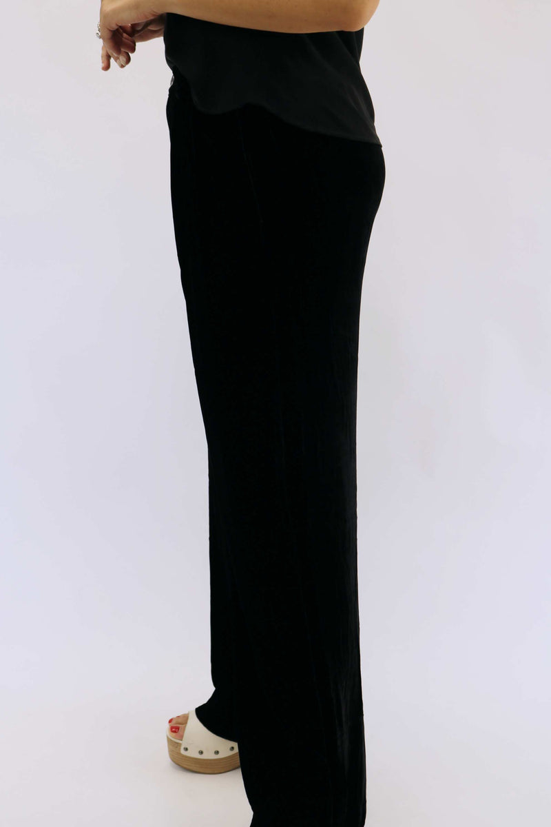 Velvet Pleated Wide Leg Trouser, Black