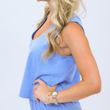 Sloane V-Neck Top, Bay Blue