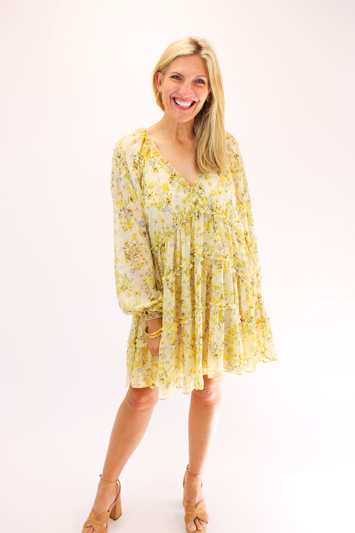 Fields of Dreams Floral Dress, Yellow