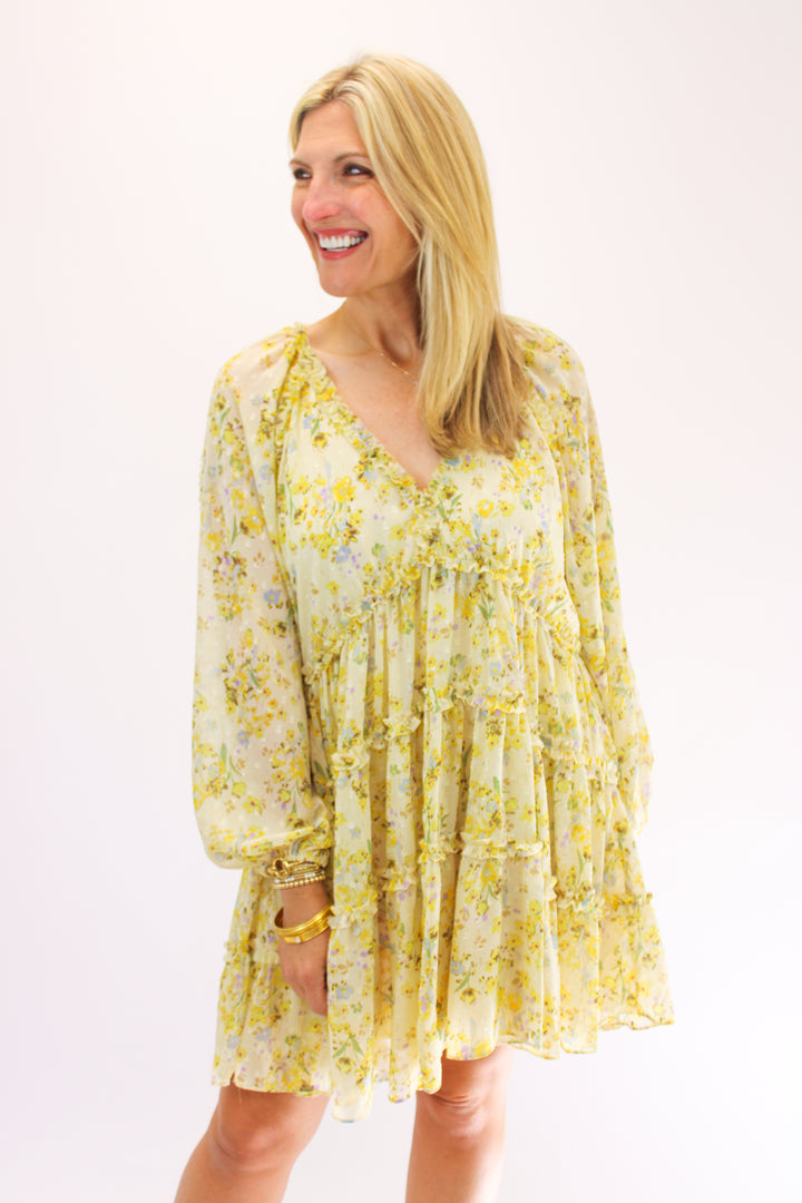 Fields of Dreams Floral Dress, Yellow
