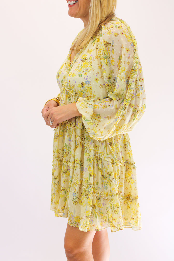 Fields of Dreams Floral Dress, Yellow