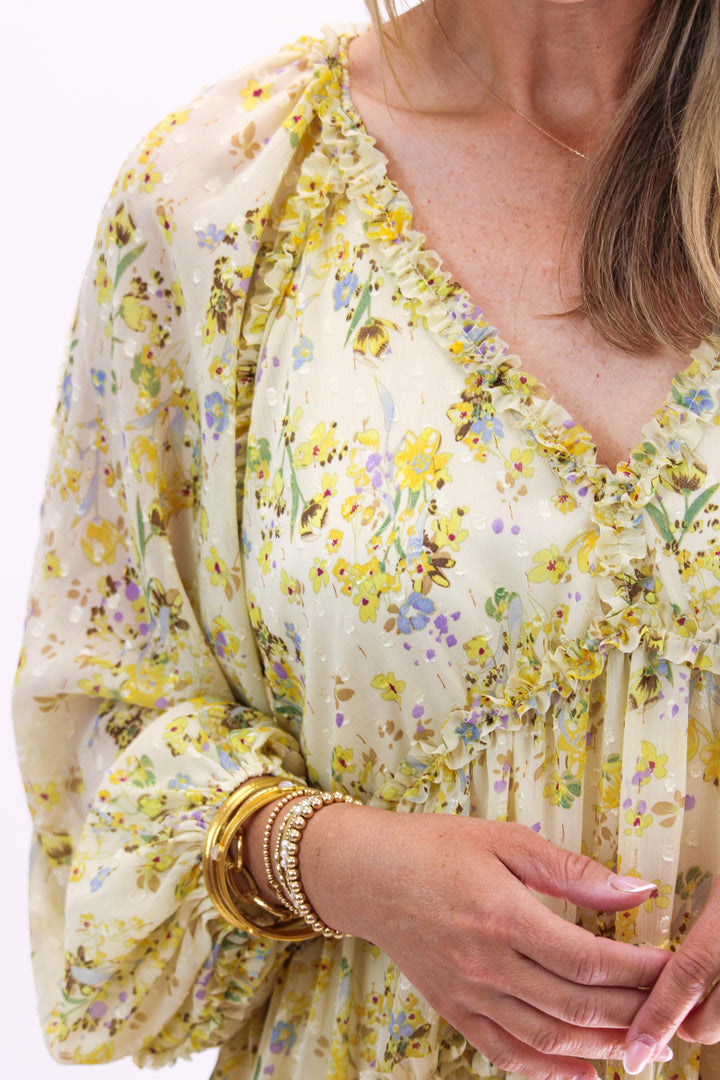 Fields of Dreams Floral Dress, Yellow