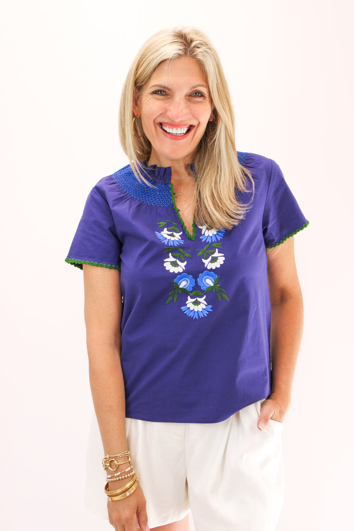 Keaton Top, Navy Multi Garden Green