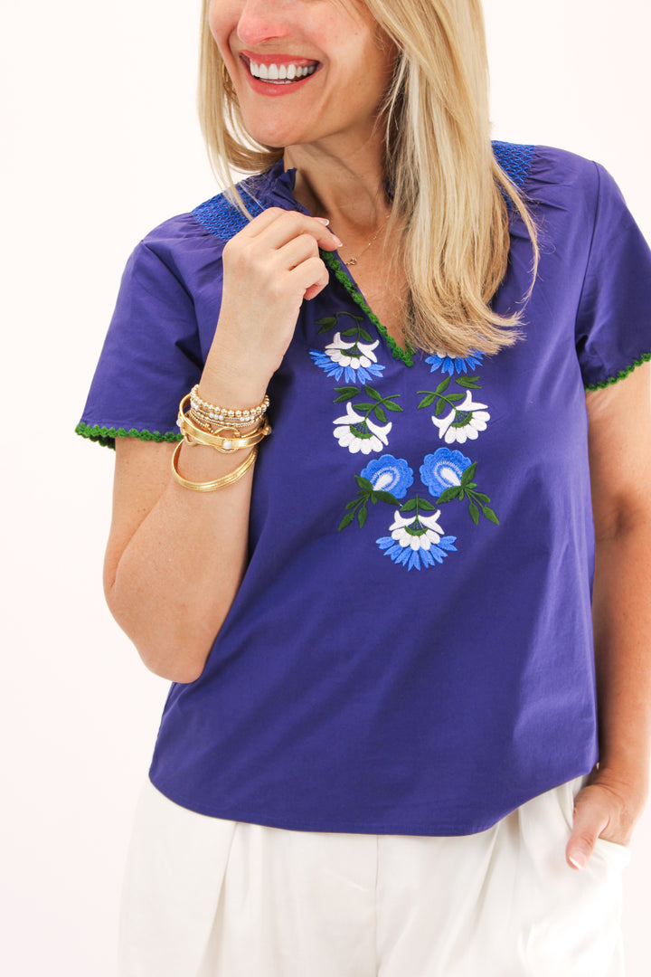 Keaton Top, Navy Multi Garden Green