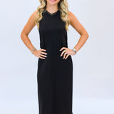 Sleek Jersey Ruched Tank Dress, Classic Black