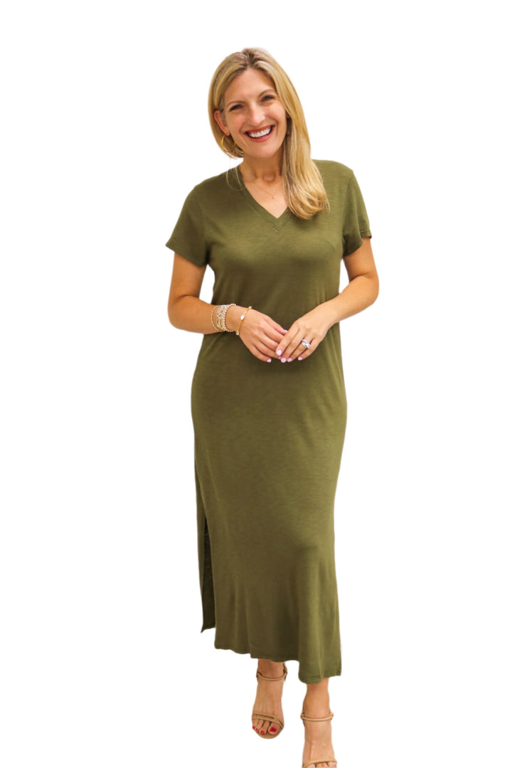 Knit V-Neck Maxi Dress, Italian Herb