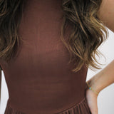 Sleeveless Mock Neck Mixed Dress, Redwood Brown