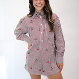 Cherry Stripe Romper, Red