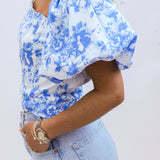 Blue Skies Bouquet Top, White/Blue