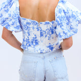 Blue Skies Bouquet Top, White/Blue
