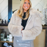 Louder Please Hooded Faux Fur Jacket, Almond Flour